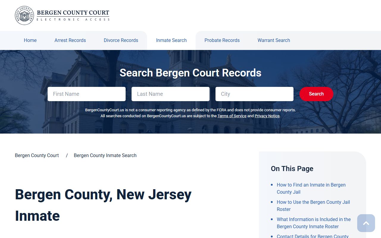 Bergen County inmate search tool for bench warrants