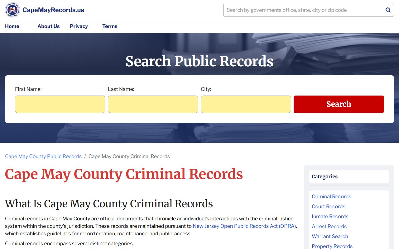 Cape May County criminal records and bench warrants lookup