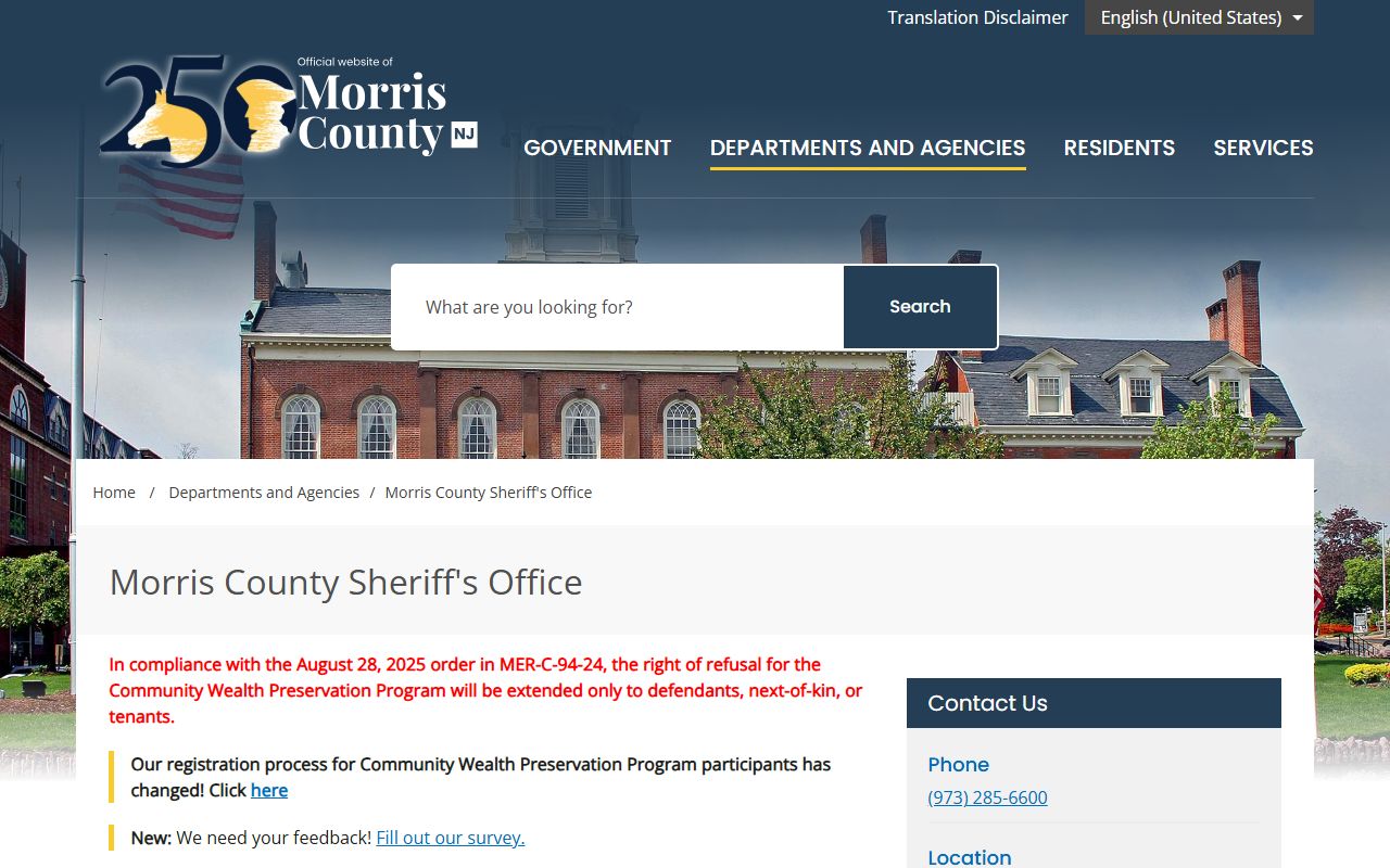 Morris County Sheriff's Office for bench warrants