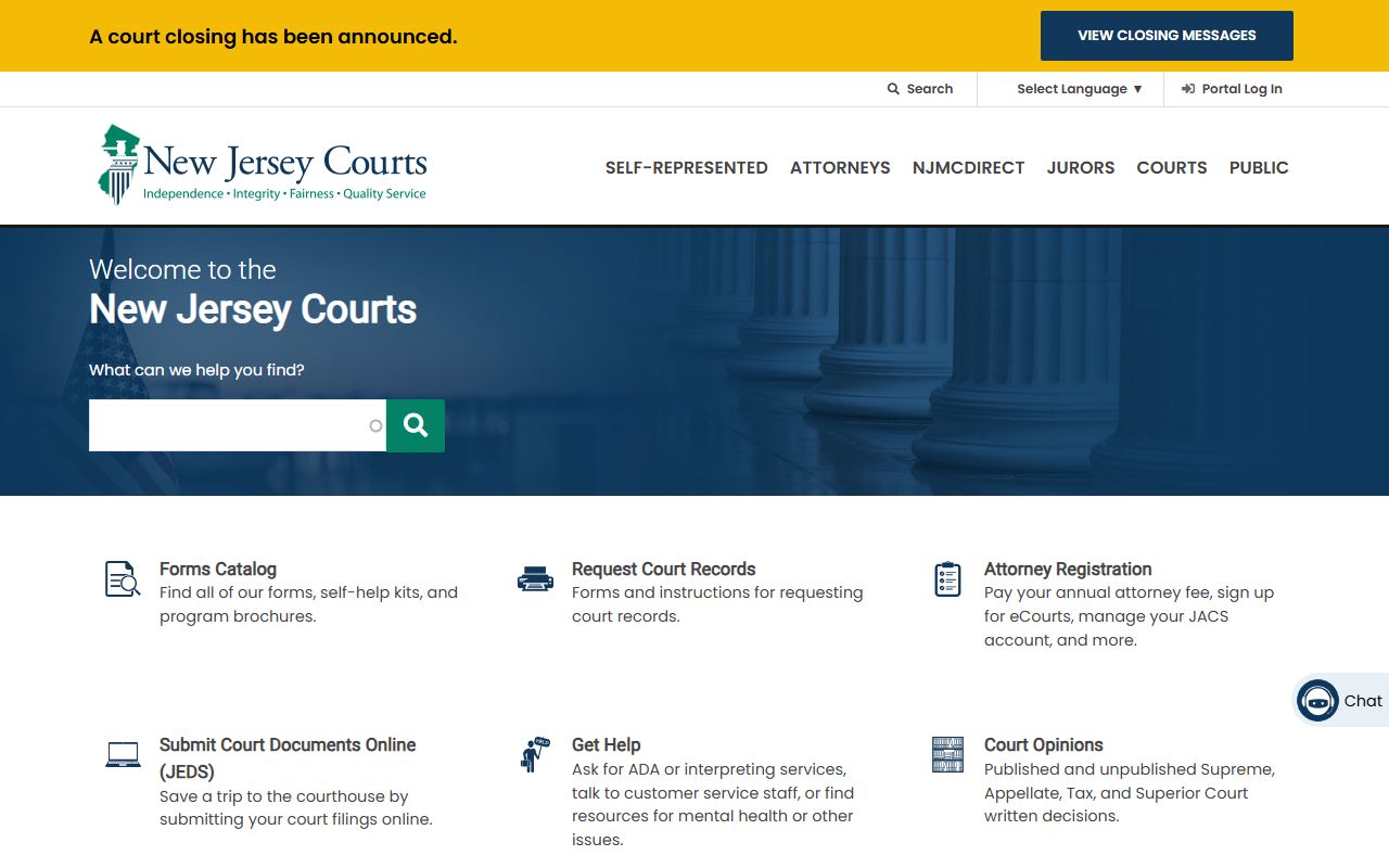 New Jersey Judiciary official website for bench warrant court information