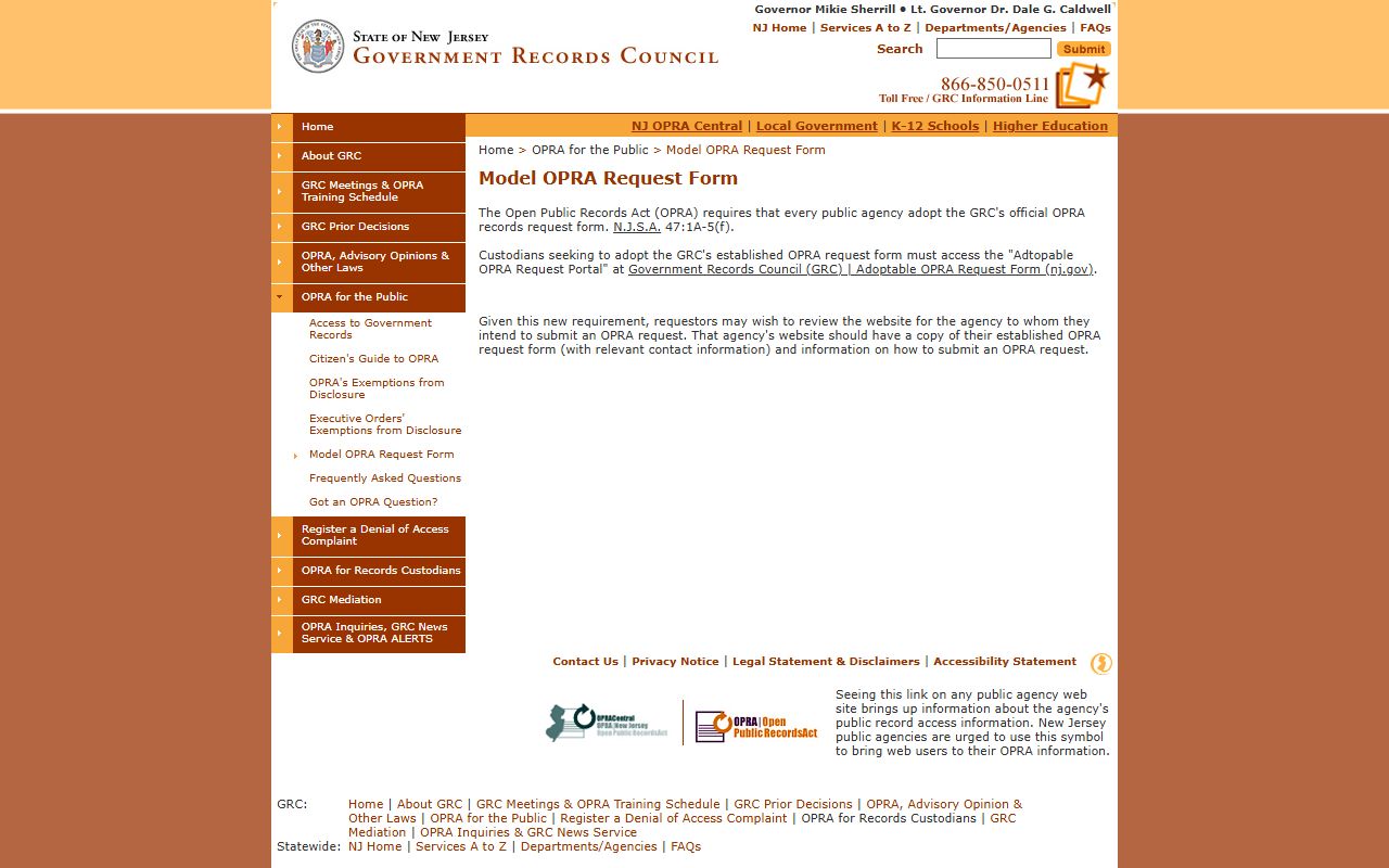 New Jersey OPRA request form for bench warrant records