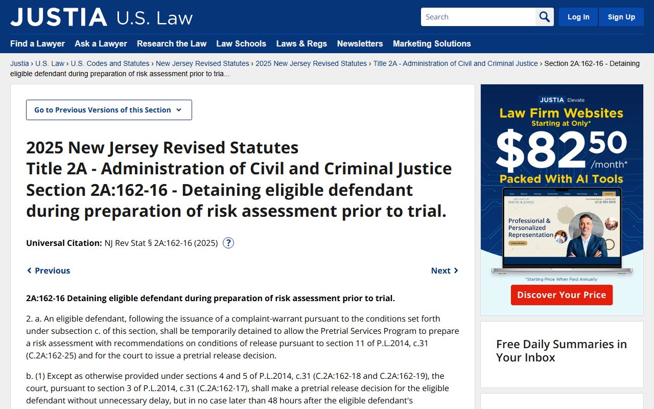 New Jersey statute on detaining defendants and bench warrant procedures